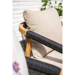 Monti Dining Fauteuil - Light Teaklook - Rope Lava Zwart - Gobi Sand -Beliani Winkel 5604bd77dcaa4a55b1517ff7fbc2f772