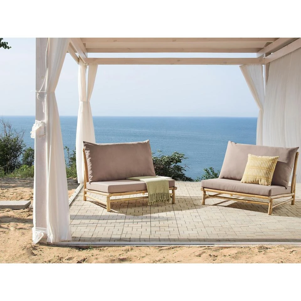 TODI - Fauteuil Set Van 2 - Lichthout/Taupe - Bamboe 2 TODI - Fauteuil Set Van 2 - Lichthout/Taupe - Bamboe - Afbeelding 2