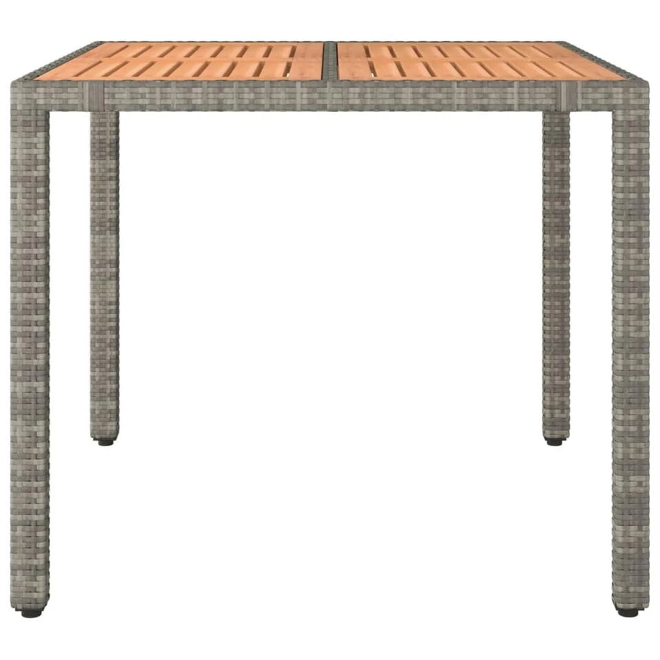 VidaXL - Tuintafel Met Houten Blad - Grijs - Poly Rattan En Acaciahout 3 VidaXL - Tuintafel Met Houten Blad - Grijs - Poly Rattan En Acaciahout - Afbeelding 3