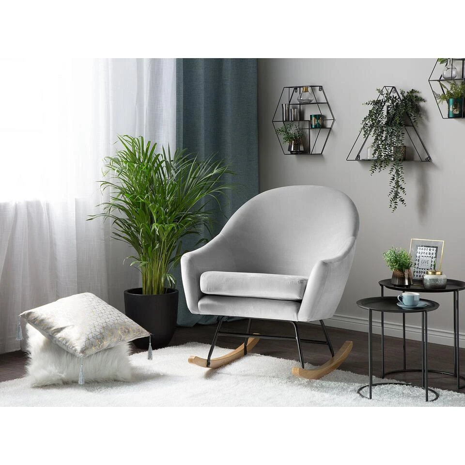 Beliani Schommelstoel OXIE - Grijs Fluweel 2 Beliani Schommelstoel OXIE - Grijs Fluweel - Afbeelding 2