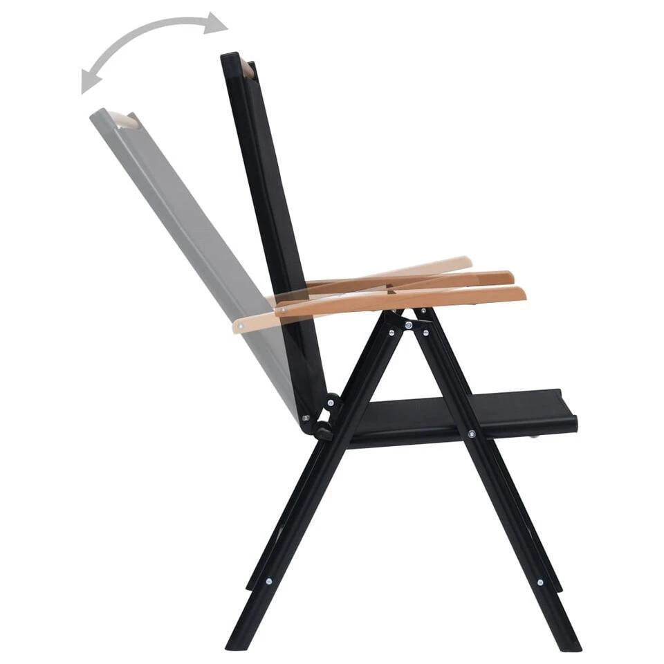 VidaXL - Tuinstoelen - Zwart - Aluminium En Textileen - 2 Stuks - Inklapbaar 6 VidaXL - Tuinstoelen - Zwart - Aluminium En Textileen - 2 Stuks - Inklapbaar - Afbeelding 6