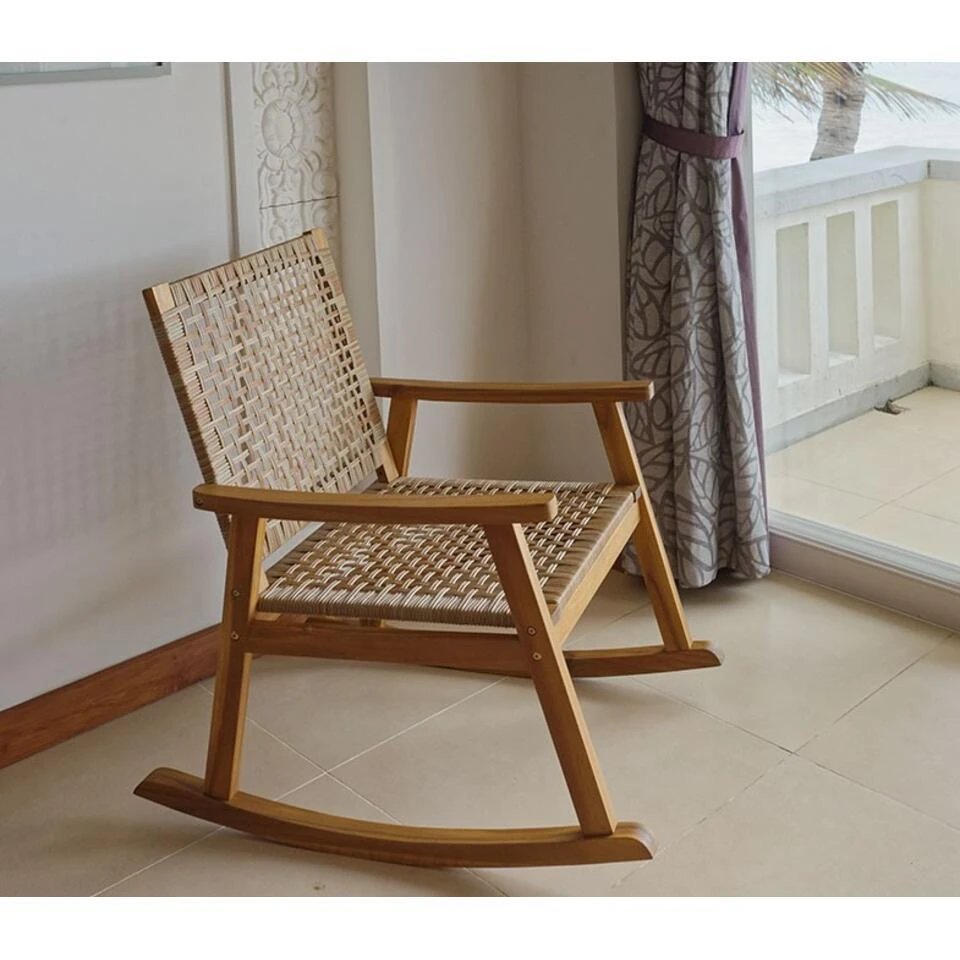 Schommelstoel Van Massief Acaciahout En Touw 2 Schommelstoel Van Massief Acaciahout En Touw - Afbeelding 2