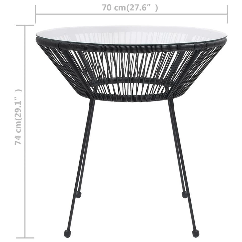 VidaXL Tuintafel Ø70x74 Cm Rattan En Glas Zwart 4 VidaXL Tuintafel Ø70x74 Cm Rattan En Glas Zwart - Afbeelding 4