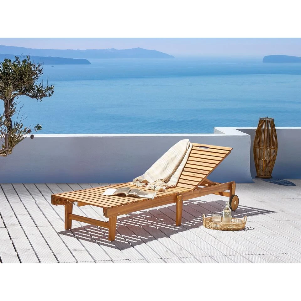 Beliani Tuinligstoel PIETRALUNGA - Lichte Houtkleur Acaciahout 2 Beliani Tuinligstoel PIETRALUNGA - Lichte Houtkleur Acaciahout - Afbeelding 2