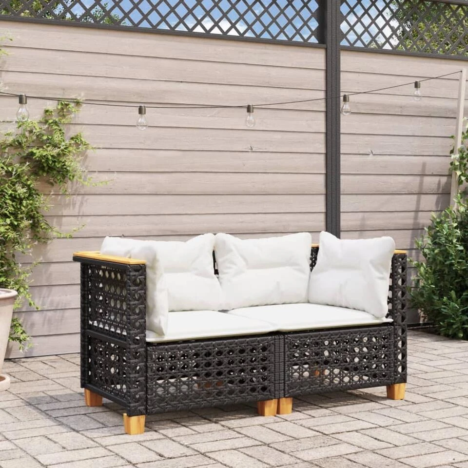VidaXL - Tuinbank - Zwart - Poly Rattan - 2 Stuks 3 VidaXL - Tuinbank - Zwart - Poly Rattan - 2 Stuks - Afbeelding 3