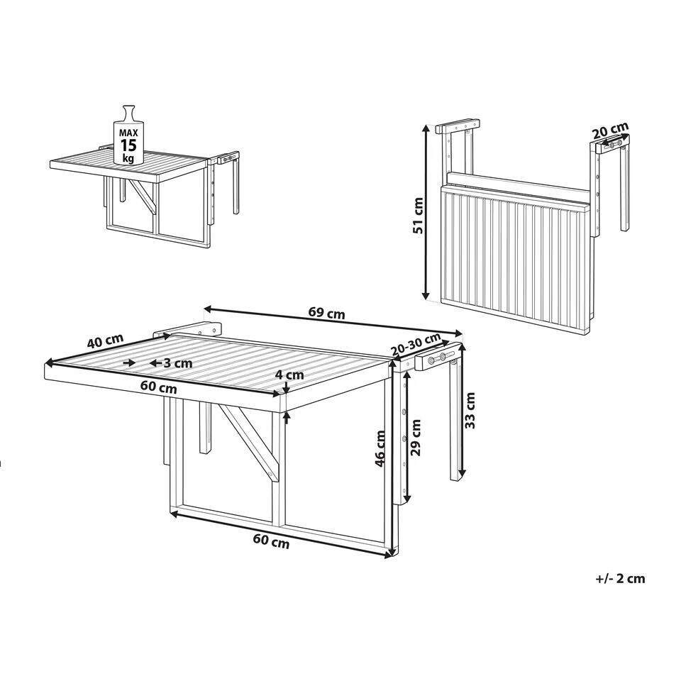 UDINE - Tuintafel - Donkere Houtkleur - 69 X 70 Cm - Acaciahout 3 UDINE - Tuintafel - Donkere Houtkleur - 69 X 70 Cm - Acaciahout - Afbeelding 3