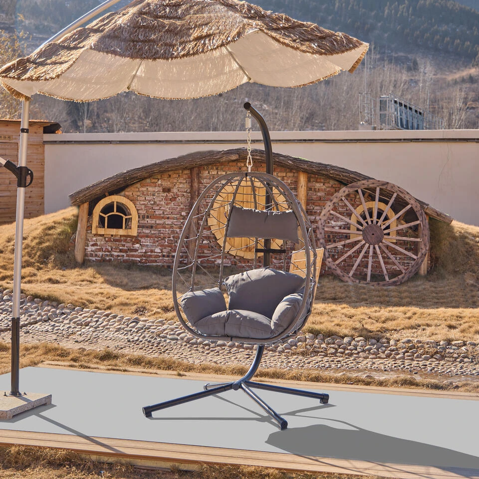 Hangstoel Van Rotan En Metaal In Zwart 2 Hangstoel Van Rotan En Metaal In Zwart - Afbeelding 2