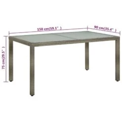 VidaXL - Tuintafel - Grijs - Gehard Glas En Poly Rattan - 150 X 90 X 75 Cm -Beliani Winkel 820b95fcf1d24308988582034f35946a