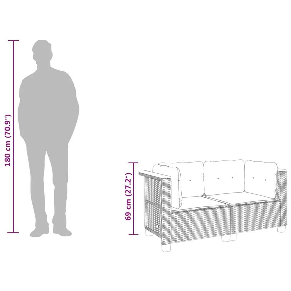 VidaXL - Tuinbank - Grijs - Poly Rattan - 2 Stuks 9 VidaXL - Tuinbank - Grijs - Poly Rattan - 2 Stuks - Afbeelding 9