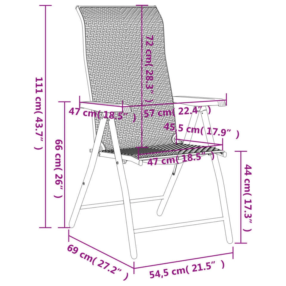 VidaXL - Tuinstoelen Inklapbaar - Grijs - Poly Rattan - 2 Stuks 11 VidaXL - Tuinstoelen Inklapbaar - Grijs - Poly Rattan - 2 Stuks - Afbeelding 11
