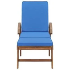 VidaXL Ligbed Met Kussen Massief Teakhout Blauw -Beliani Winkel 866ce87e83ee49369b1b71f95a368038
