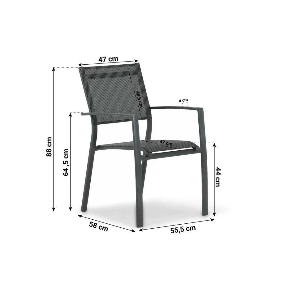 Tuinstoel Stapelbaar Aluminium Grijs-antraciet Lifestyle Garden Furniture Sella 2 Tuinstoel Stapelbaar Aluminium Grijs-antraciet Lifestyle Garden Furniture Sella - Afbeelding 2