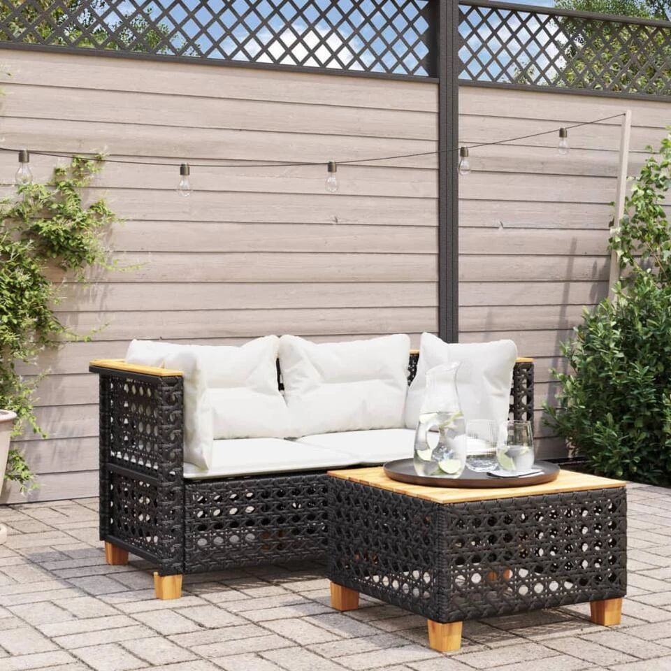 VidaXL - Tuinbank - Zwart - Poly Rattan - 2 Stuks 2 VidaXL - Tuinbank - Zwart - Poly Rattan - 2 Stuks - Afbeelding 2