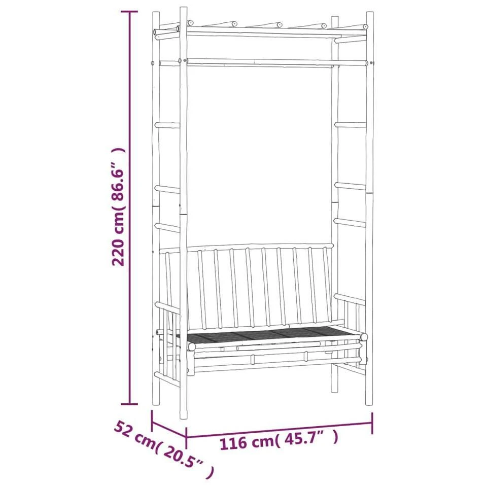 VidaXL - Tuinbank - Bruin - Bamboe - 116 Cm - Met Pergola 6 VidaXL - Tuinbank - Bruin - Bamboe - 116 Cm - Met Pergola - Afbeelding 6