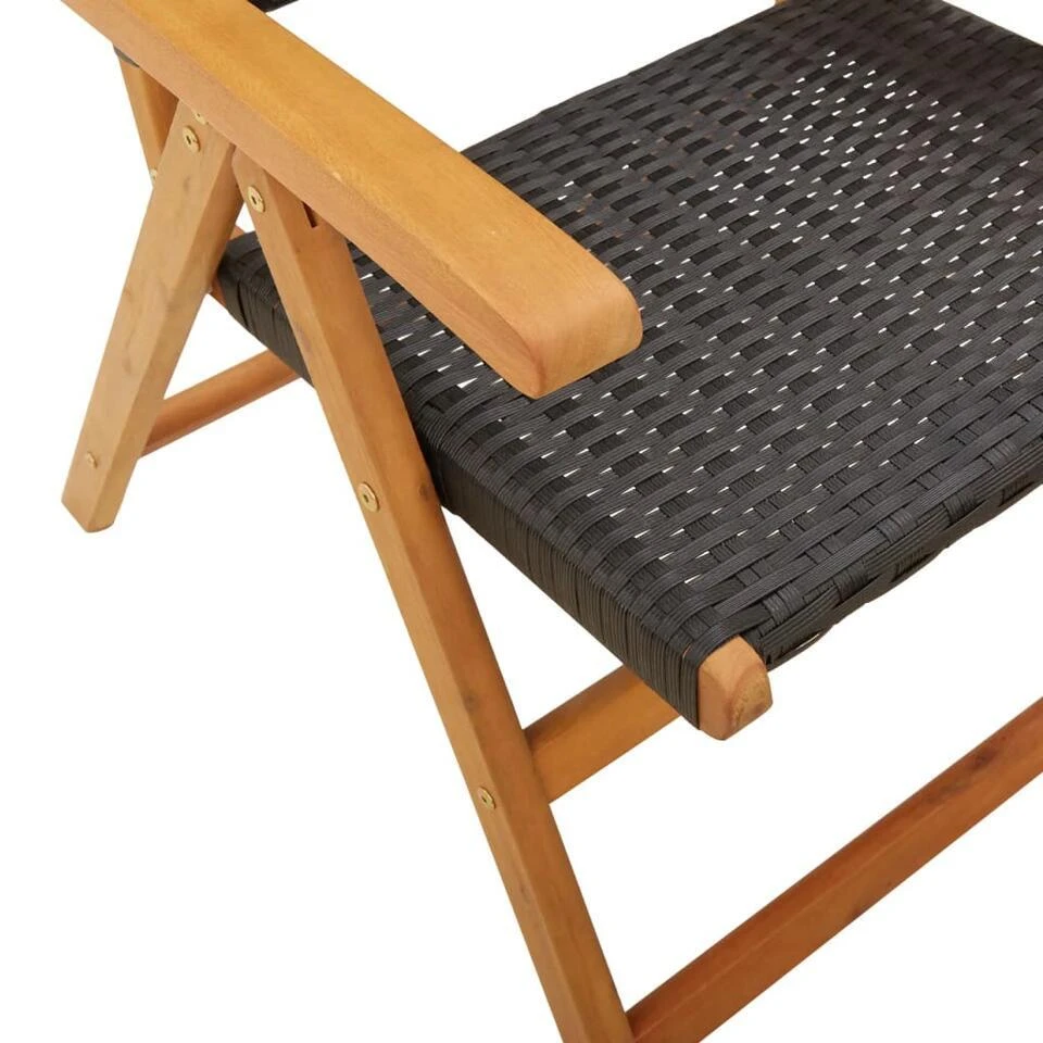 VidaXL - Verstelbare Tuinstoelen - Zwart - Poly Rattan En Hout Zwart - 4 Stuks 8 VidaXL - Verstelbare Tuinstoelen - Zwart - Poly Rattan En Hout Zwart - 4 Stuks - Afbeelding 8