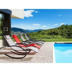 Beliani Tuinligstoel CARANO II - Rood Staal, Textiel -Beliani Winkel 94d0ee8d2e5f43ffacbc68ad7345c0df