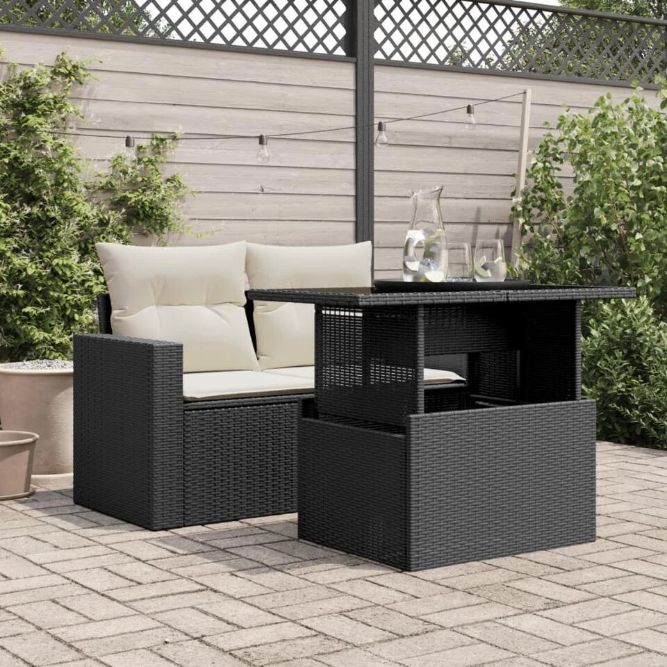 VidaXL - Tuintafel Met Glazen Blad - Zwart - Poly Rattan - 100 X 55 X 73 Cm 3 VidaXL - Tuintafel Met Glazen Blad - Zwart - Poly Rattan - 100 X 55 X 73 Cm - Afbeelding 3