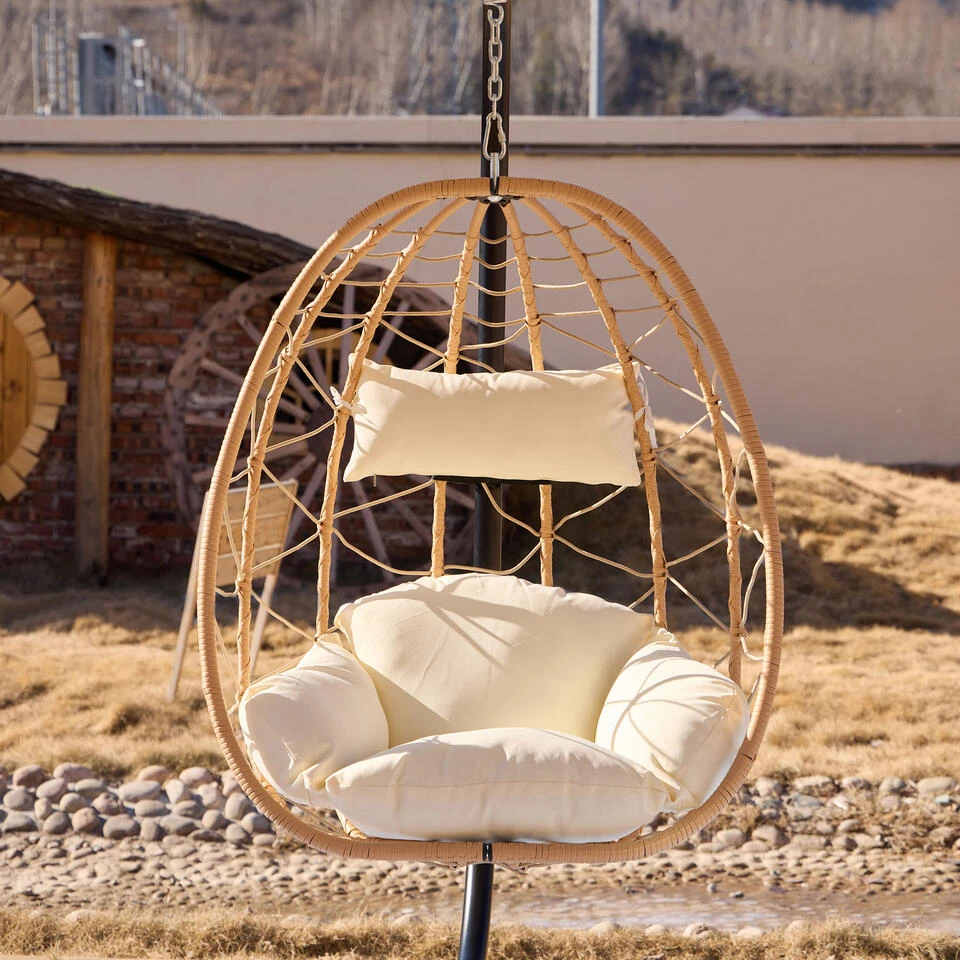 Hangstoel Van Bruin Rotan En Metaal 6 Hangstoel Van Bruin Rotan En Metaal - Afbeelding 6