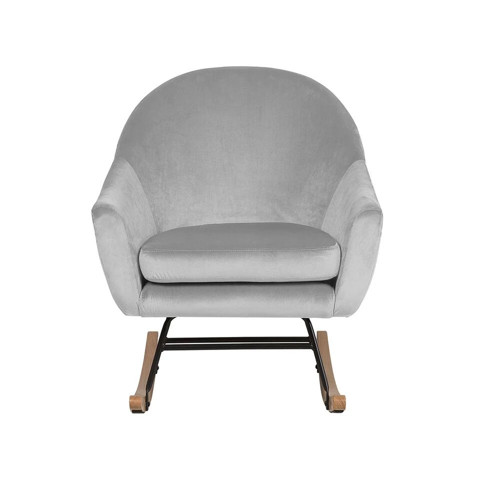 Beliani Schommelstoel OXIE - Grijs Fluweel 4 Beliani Schommelstoel OXIE - Grijs Fluweel - Afbeelding 4