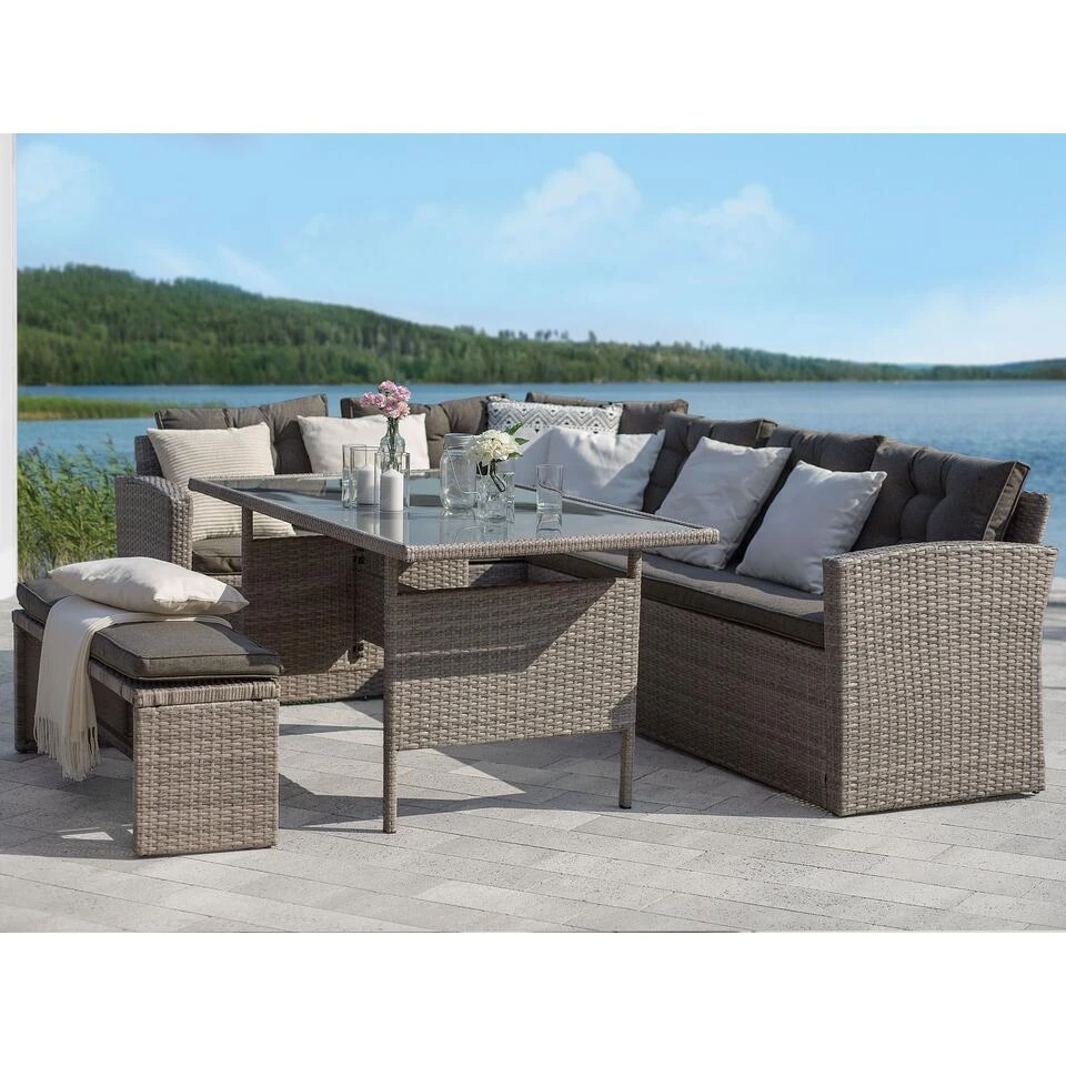 Beliani Tuintafel VITERBO - Grijs Pe Rotan 4 Beliani Tuintafel VITERBO - Grijs Pe Rotan - Afbeelding 4