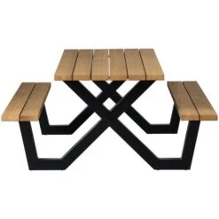 WOOOD Tablo Picknicktafel Met X-poot Buiten - Naturel - 75x206x145 -Beliani Winkel a1f96a062ade41bd944108a6cdff5e8c