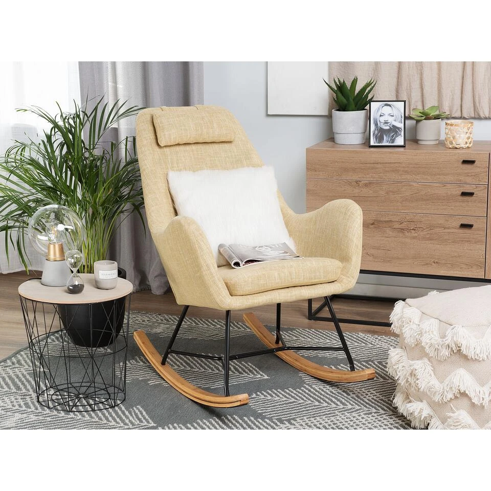 Beliani Schommelstoel ARRIE - Geel Polyester 2 Beliani Schommelstoel ARRIE - Geel Polyester - Afbeelding 2