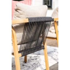 Monti Dining Fauteuil - Light Teaklook - Rope Lava Zwart - Gobi Sand -Beliani Winkel a68ab0d9a4494cebb0ff806d39e6bbdd