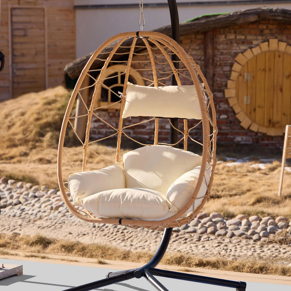 Hangstoel Van Bruin Rotan En Metaal 7 Hangstoel Van Bruin Rotan En Metaal - Afbeelding 7