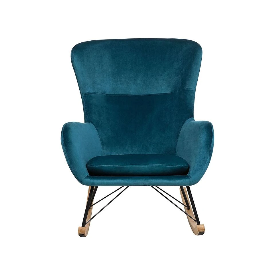 Beliani Schommelstoel ELLAN - Blauw Fluweel 4 Beliani Schommelstoel ELLAN - Blauw Fluweel - Afbeelding 4