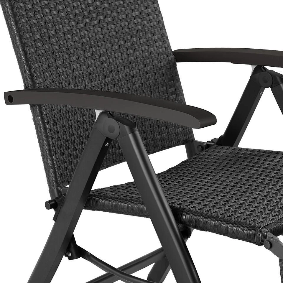 Tectake Wicker Tuinstoel Opklapbaar Met Aluminium Frame En Voetsteun, Zwart 4 Tectake Wicker Tuinstoel Opklapbaar Met Aluminium Frame En Voetsteun, Zwart - Afbeelding 4