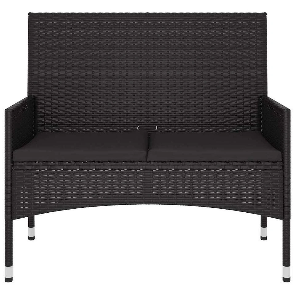 VidaXL - Tuinbank 2-zits - Zwart - Poly Rattan - Met Zwart Kussens 3 VidaXL - Tuinbank 2-zits - Zwart - Poly Rattan - Met Zwart Kussens - Afbeelding 3