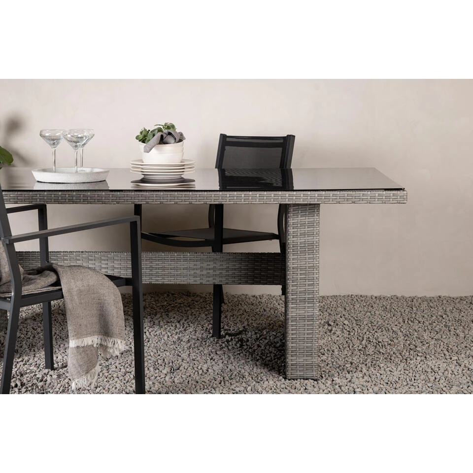 Fjôrd Tuintafel Grijs Wicker/Glas - 200x100x74cm - Padova 4 Fjôrd Tuintafel Grijs Wicker/Glas - 200x100x74cm - Padova - Afbeelding 4