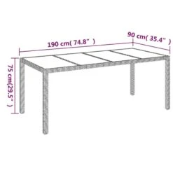 VidaXL - Tuintafel Met Glazen Blad - Zwart - Poly Rattan - 190 X 90 X 75 Cm -Beliani Winkel c874d4747b5e4d228ff7214de8770e5c