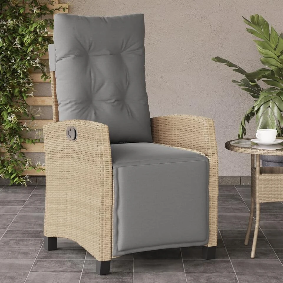 VidaXL - Tuinstoel Verstelbaar Met Voetensteun - Beige - Poly Rattan 2 VidaXL - Tuinstoel Verstelbaar Met Voetensteun - Beige - Poly Rattan - Afbeelding 2