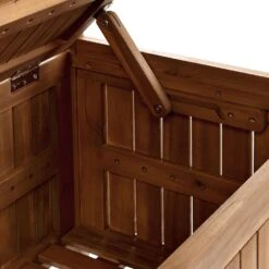 SOVANA - Tuinbank Met Opbergruimte - Lichthout/Rood - Acaciahout -Beliani Winkel cd3cd5c8c86f4ed9a206e8cd4a0ff19f