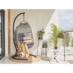 Beliani Hangstoel SESIA - Grijs Polyester, Pe Rotan -Beliani Winkel d4ab082dc1fe4b84819f1349bc85b944