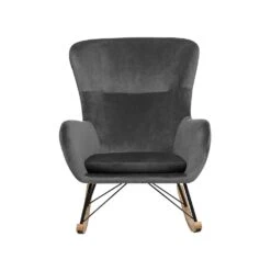 Beliani Schommelstoel ELLAN - Grijs Fluweel -Beliani Winkel d62bec75d0834c28b7fb7c65256607da