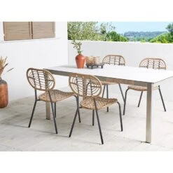 PRATELLO - Tuinstoel Set Van 4 - Naturel - PE Rotan -Beliani Winkel d68171c57d84401d9b9f80e3d9651810