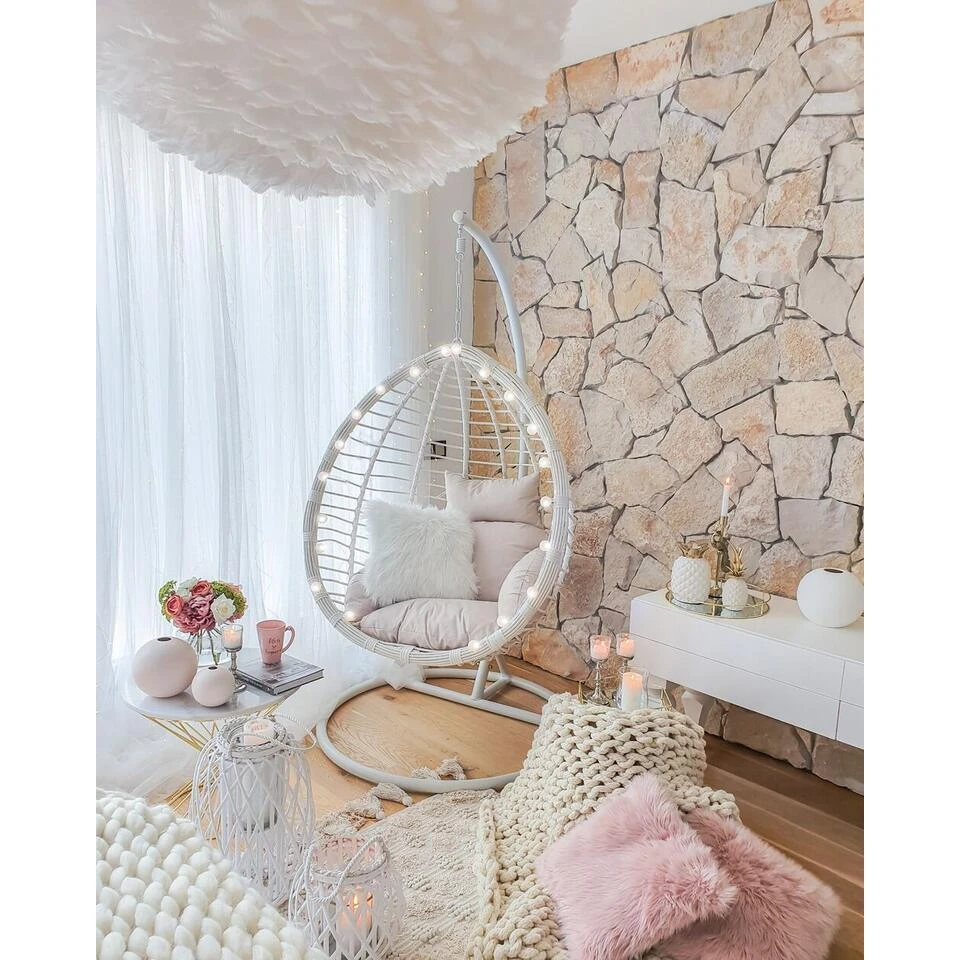 Beliani Hangstoel FANO - Wit Pe Rotan 3 Beliani Hangstoel FANO - Wit Pe Rotan - Afbeelding 3