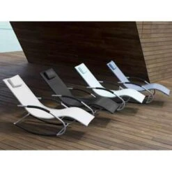 Beliani Tuinligstoel CARANO - Blauw Staal, Textiel -Beliani Winkel e22b07187db64258a62f3dbb191cf30b