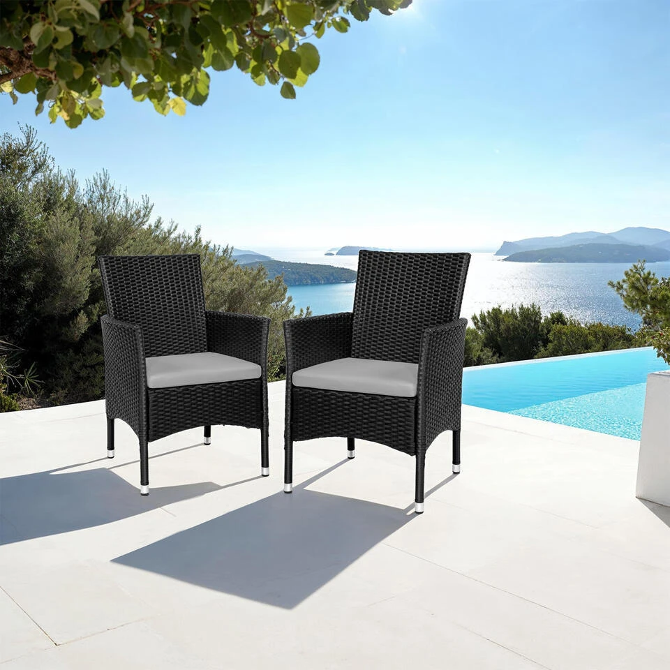 Tectake 2 Wicker Tuinstoelen Met 4 Kussenhoezen , Zwart/beige 2 Tectake 2 Wicker Tuinstoelen Met 4 Kussenhoezen , Zwart/beige - Afbeelding 2