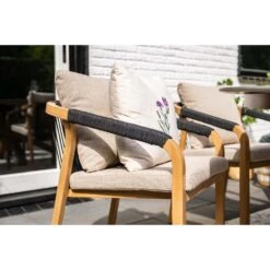 Monti Dining Fauteuil - Light Teaklook - Rope Lava Zwart - Gobi Sand -Beliani Winkel e7e0fd265f1f497b902f2d9e65f6a3f5