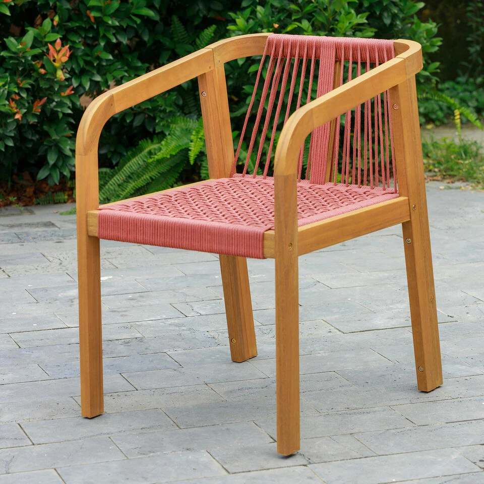 Set Van 2 Stoelen Voor Binnen En Buiten Van Massief Hout Beige Roze 4 Set Van 2 Stoelen Voor Binnen En Buiten Van Massief Hout Beige Roze - Afbeelding 4