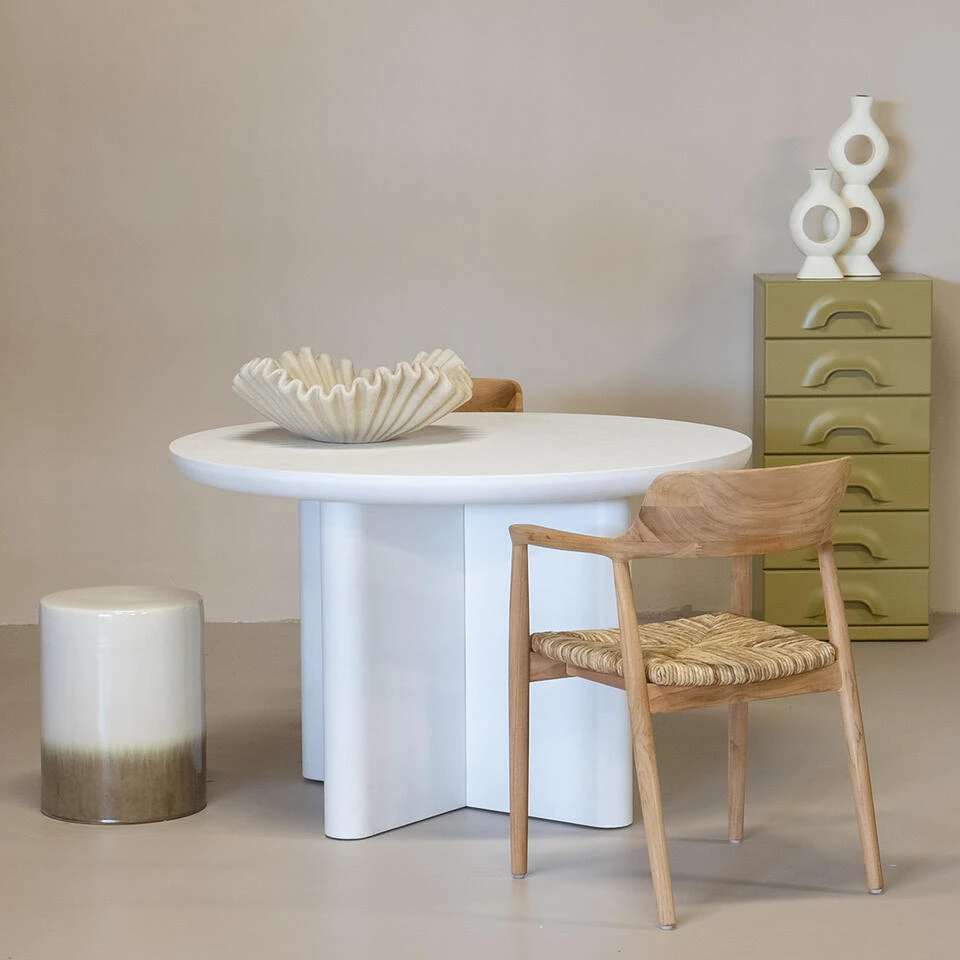 Tuintafel Rond 120cm - Wit Betonlook - Acryl Coating - Miso 2 Tuintafel Rond 120cm - Wit Betonlook - Acryl Coating - Miso - Afbeelding 2