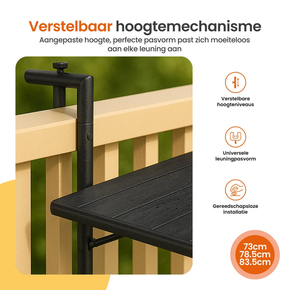 Goliving Balkontafel - Inklapbaar - Hangend - 60 X 40 Cm - Hoogteverstelbaar 7 Goliving Balkontafel - Inklapbaar - Hangend - 60 X 40 Cm - Hoogteverstelbaar - Afbeelding 7