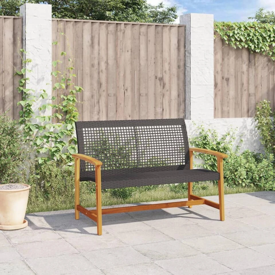 VidaXL - Tuinbank - Zwart - Poly Rattan En Acaciahout - 112 Cm 3 VidaXL - Tuinbank - Zwart - Poly Rattan En Acaciahout - 112 Cm - Afbeelding 3