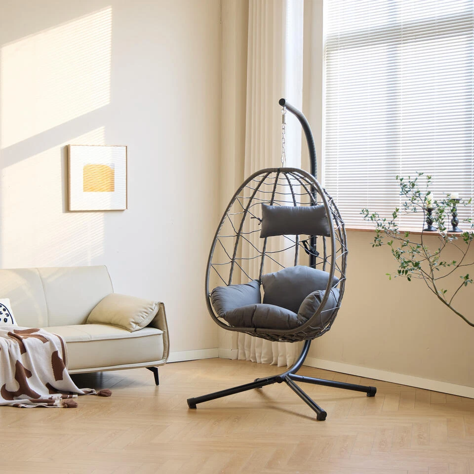 Hangstoel Van Rotan En Metaal In Zwart 3 Hangstoel Van Rotan En Metaal In Zwart - Afbeelding 3